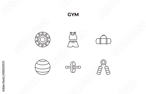 fully editable outline icon collection from gym concept. thin line icons set such as weight drive, female sportwear, gym bag, fitness wheel, grip,