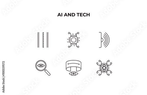 fully editable outline icon collection from ai and tech concept. thin line icons set such as road, chip, infrared, immersive, quantum computing,