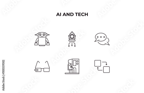 fully editable outline icon collection from ai and tech concept. thin line icons set such as shop assistant, microbots, speech bubble, sensorama, replacement,