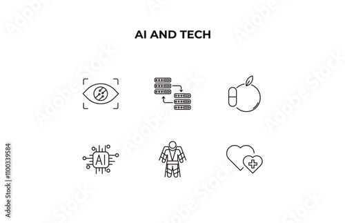 fully editable outline icon collection from ai and tech concept. thin line icons set such as smart lens, data transfer, synthetic food, exoskeleton, healthcare,