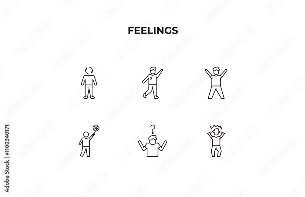 Fototapeta premium fully editable outline icon collection from feelings concept. thin line icons set such as refreshed human, amused human, excited human, confused crazy