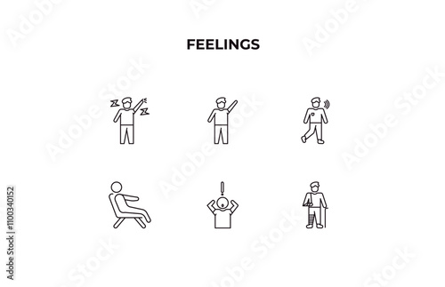 fully editable outline icon collection from feelings concept. thin line icons set such as relieved human, determined human, blah human, shocked broken