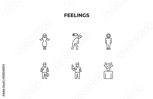 fully editable outline icon collection from feelings concept. thin line icons set such as sexy human, exhausted human, incomplete human, accomplished frustrated
