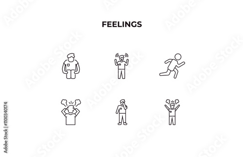 fully editable outline icon collection from feelings concept. thin line icons set such as alone human, amazed human, ready human, bored angry