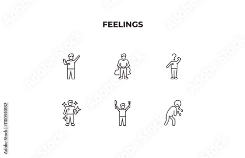 fully editable outline icon collection from feelings concept. thin line icons set such as amazing human, super human, curious human, hungry rough