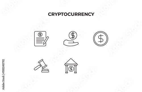 fully editable outline icon collection from cryptocurrency concept. thin line icons set such as loan, income, , auction hammer, bank,