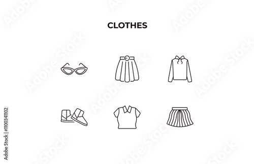 fully editable outline icon collection from clothes concept. thin line icons set such as cat eye glasses, circle skirt, sweatshirt, lyocell shirt dress, tulle skirt,
