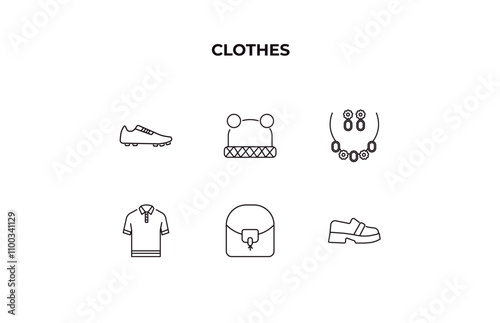fully editable outline icon collection from clothes concept. thin line icons set such as soccer shoe, knit hat with pom pom, jewelry, hobo bag, loafer,