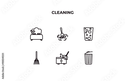 fully editable outline icon collection from cleaning concept. thin line icons set such as clean room, duster, hard water, dusting, bin,