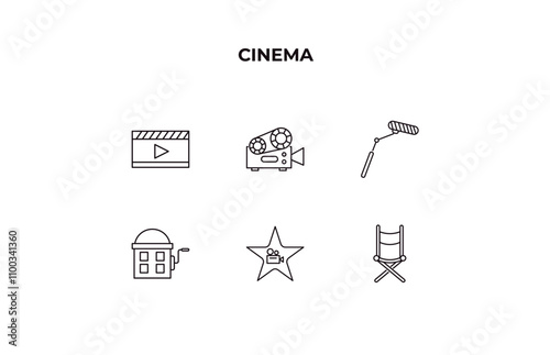 fully editable outline icon collection from cinema concept. thin line icons set such as cinema flapper, old projector, movie microphone, cinema celebrity, film director,