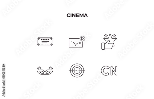 fully editable outline icon collection from cinema concept. thin line icons set such as theater ticket, animation, thumb up with star, film counter, ,