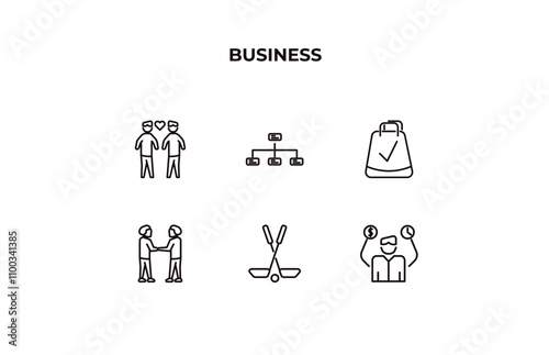 fully editable outline icon collection from business concept. thin line icons set such as men couple, structure, supermarket bag, golf sticks, worker money time,