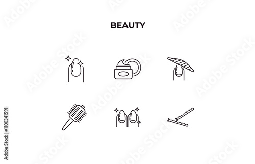 fully editable outline icon collection from beauty concept. thin line icons set such as manicure, moisturizer, nail file, finger with nail, bobby pins,