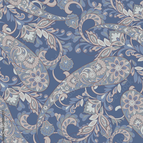 Gorgeous paisley seamless vector pattern with fantastic flowers and leaves. Bohemian textile print inspired by batik. Vintage style