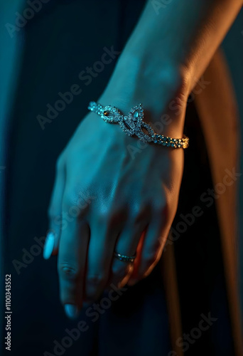 elegant woman's hand wearing a luxurious diamond bracelet - aesthetic photo v1