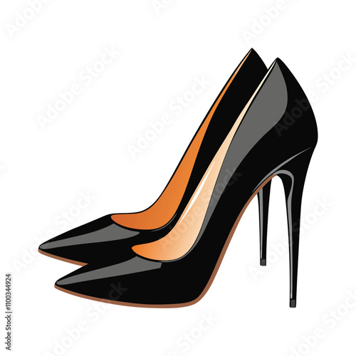 Black Stiletto Heels Vector - Elegant Leather Footwear Illustration with Transparent Background for Fashion and Style Art photo