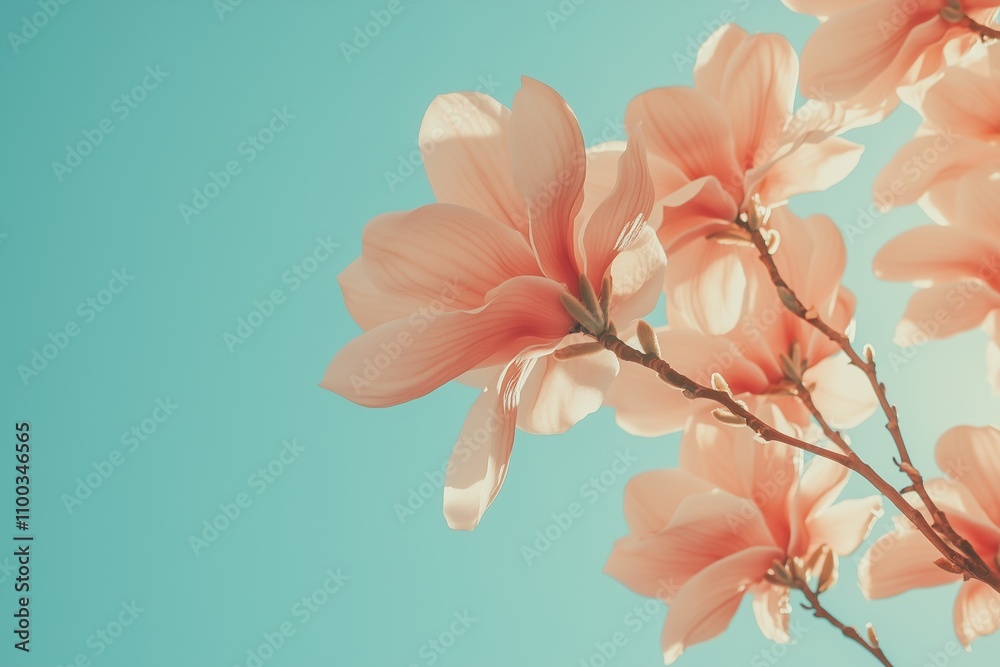 Fototapeta premium A beautiful pink flower with a blue sky background
