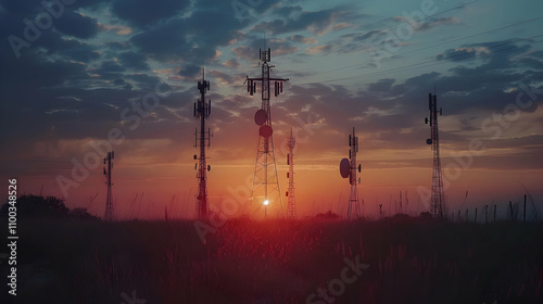 Sunset Silhouette of Communication Towers