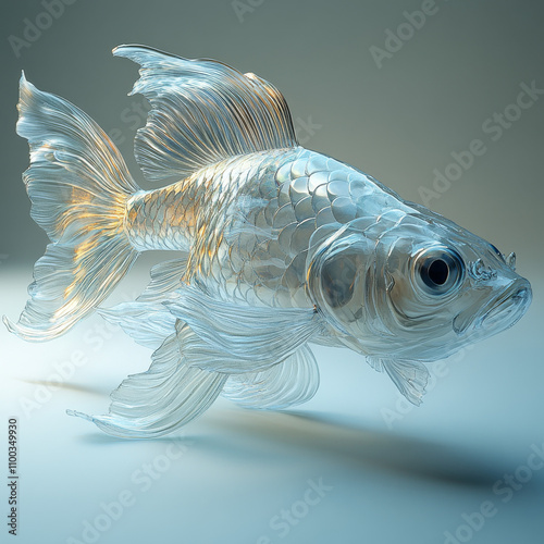 A surreal transparent fish made of crystal photo