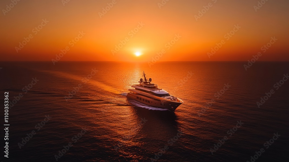 Fototapeta premium Luxury yacht sailing at sunset, ocean.
