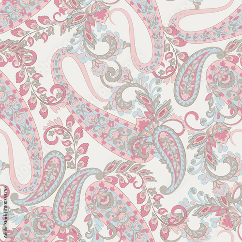 Gorgeous paisley seamless vector pattern with fantastic flowers and leaves. Bohemian textile print inspired by batik. Vintage style
