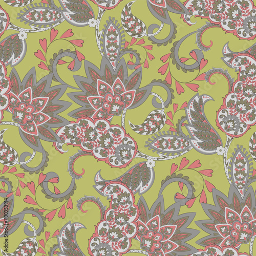 Gorgeous paisley seamless vector pattern with fantastic flowers and leaves. Bohemian textile print inspired by batik. Vintage style