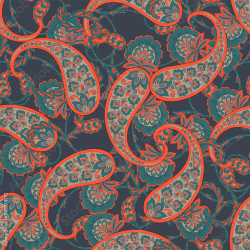 Vector seamless paisley pattern. Vintage flowers background. Decorative ornament backdrop for fabric, textile, wrapping paper, card, invitation, wallpaper, web design