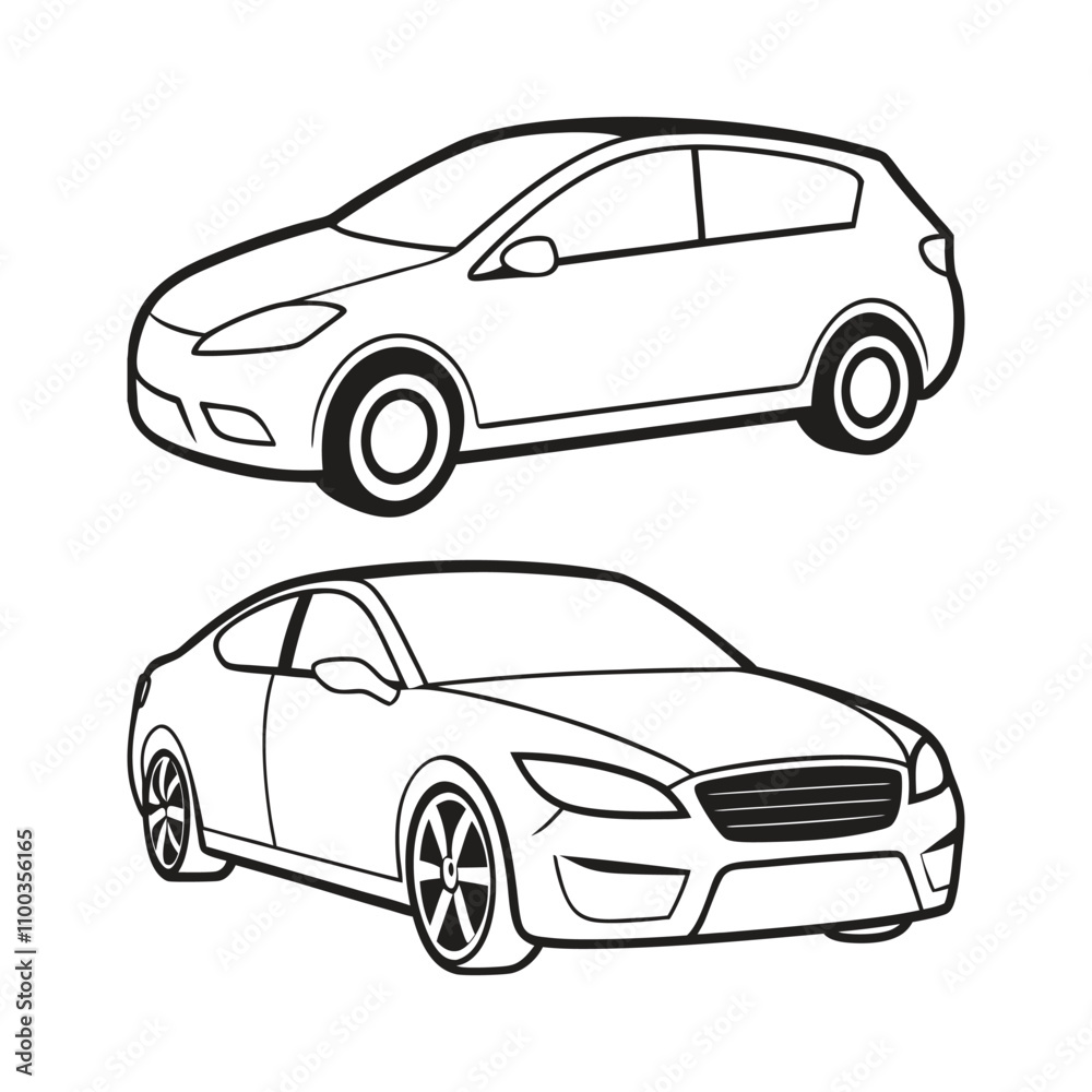 Obraz premium Car outline set vector illustration