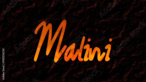 3D fire text effect of Hidi name Malini on dark background.	
 photo