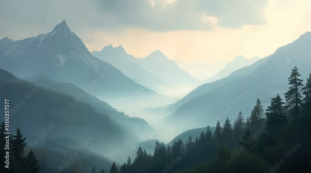 Obraz premium Illustrative Infographic in Widescreen Format Showcasing Majestic Grey Mountains and Their Geological Features