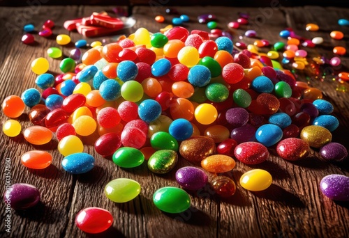 colorful arrangement rainbow candy spreading across rustic wooden table captured bright light, lgbtq, lgbt, pride, love, equality, sweets, delicious