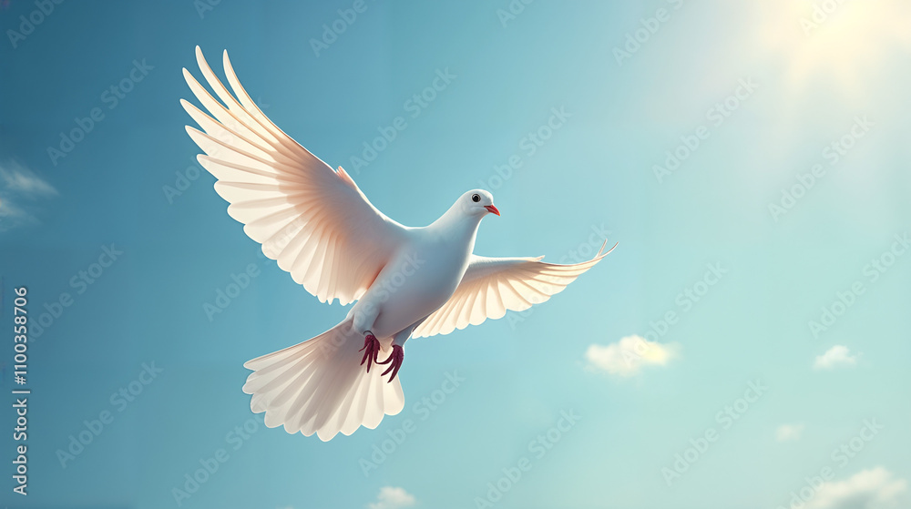 Fototapeta premium A Serene Close-Up of a White Dove Soaring Elegantly Amidst an Artistic Peace Symbol