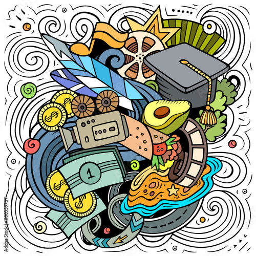 California hand drawn cartoon doodle illustration. Funny USA State design. Creative art vector background. 