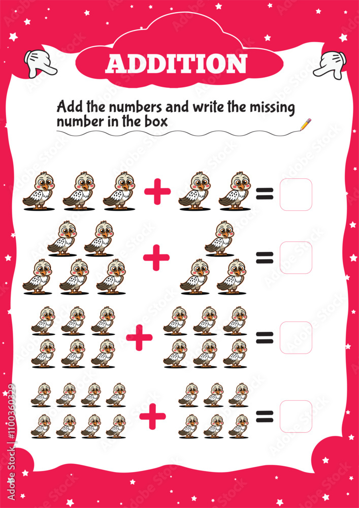 Children Math Adding Addition worksheets for kids. Mathematical kids game . Children ...