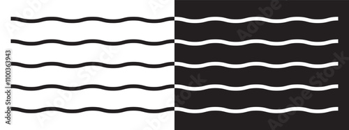 Wave line and wavy zigzag pattern lines. Vector black underlines, smooth end squiggly horizontal curvy squiggles on white background.