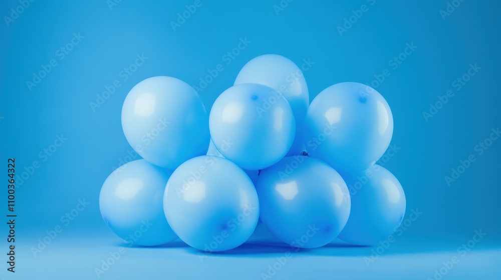 Fototapeta premium Cluster of balloons in soft blue shades on a bright blue backdrop, clean composition and cheerful tone, minimalistic aesthetic