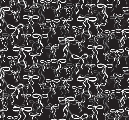 Black and White Bows Seamless Pattern. Hand drawn vector pattern design created with 3 colors