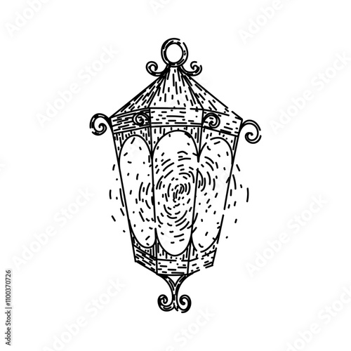 classic vintage lantern hand drawn. rustic collectible, oil brass, metal glass classic vintage lantern vector sketch. isolated black illustration