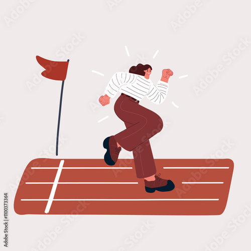 Cartoon vector illustration of a woman running, embodying a competitive spirit and determination