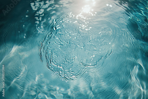 Clear blue swimming pool with gentle ripples from the breeze photo