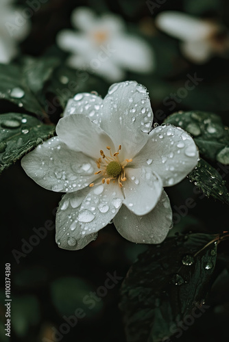 Close-up of raindrops on flower petals after a summer rain
