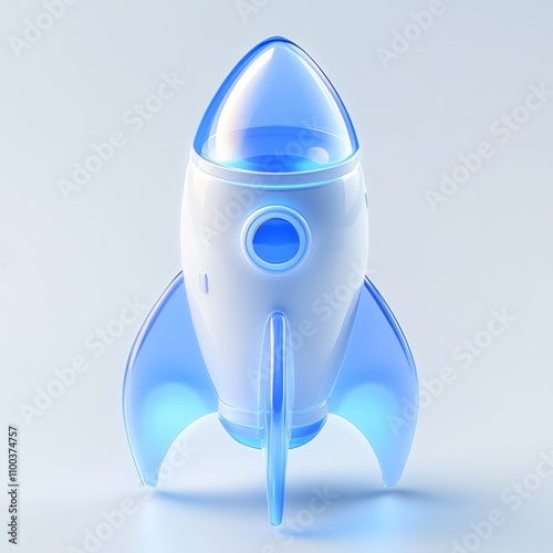 A rocket icon with no base, isometric icon, blue frosted glass white acrylic material. Generative AI