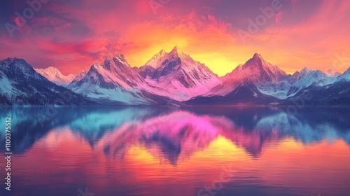 Majestic Mountains Reflecting In A Calm Lake At Sunset