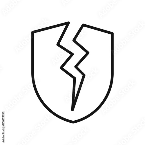 Broken shield icon Isolated flat vector in outline