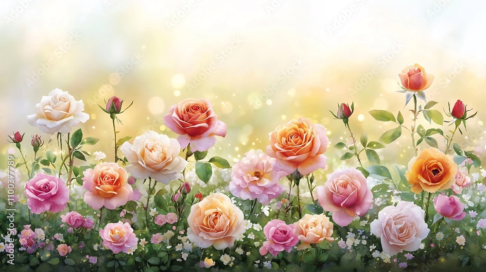 Obraz premium Vibrant Rose Garden in Soft Golden Light
