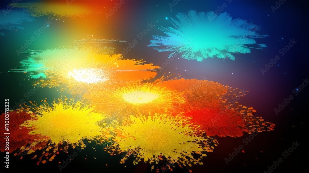 Fototapeta premium Vibrant abstract landscape with colorful lights and explosive energy