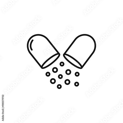 Open capsule pill icon Isolated flat vector in outline