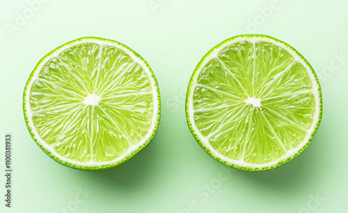 Freshly cut limes displayed on a pastel green background for a vibrant culinary presentation