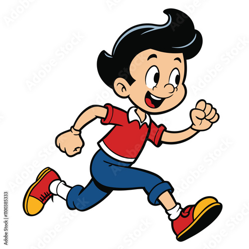 A boy running cartoon illustration. Isolated on white background