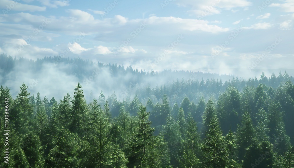 Fototapeta premium A bird's-eye view of a green pine forest